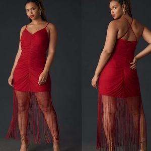 Anthropologie x Vineet Bahl Red Fringe Cocktail Dress